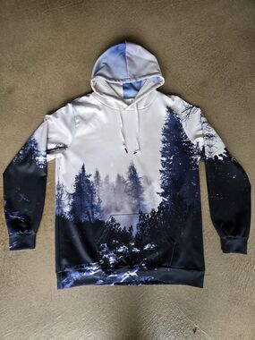 White & Navy Forest Print Hoodie